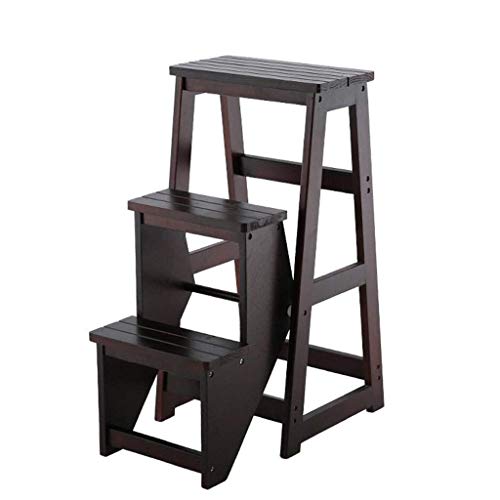 Taburete de escalera de madera con 3 escalones y funcion de silla plegable 2