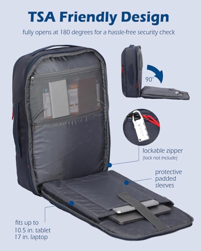 Hynes Eagle TSA Friendly Travel Backpack for Men Women Carry on Backpack 40L Flight Approved Laptop Backpack for 17 inches Compressible Weekender Bag Overnight Backpack Dark Blue with Waist Pack Black4
