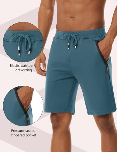Image of CRYSULLY Men's Cotton Joggers Casual Workout Shorts Running Shorts with Zipper Pockets 1703