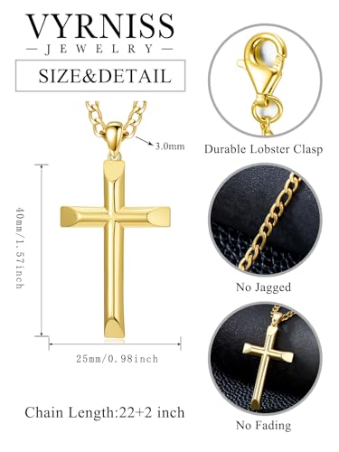18K Gold Cross Necklace for Men Gold Cross Pendant Minimalist Cross Christian Jewelry Religious Gift2