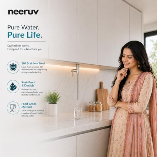 Image of SS 304 RO Faucet Tap | Stainless Steel Water Purifier Tap with Pipe & Fittings for Cabinet Mount | Leakproof RO Water Tap & RO Tap Extender for Kitchen RO Purifier System (3 /8 Inch)