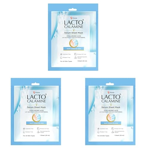 Image of Lacto Calamine Hyaluronic Acid Face Sheet Mask |Instant Hydration |Glycolic Acid & D-Panthenol|30 g (Pack of 3)