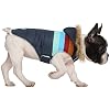 HDE Dog Puffer Jacket Fleece Lined Warm Dog Parka Winter Coat with Harness Hole Navy Retro Stripe S