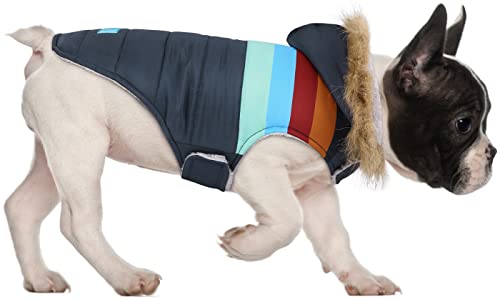 HDE-Dog-Puffer-Jacket-Fleece-Lined-Warm-Dog-Parka-Winter-Coat-with-Harness-Hole-Navy-Retro-Stripe-S HDE Dog Puffer Jacket Fleece Lined Warm Dog Parka Winter Coat with Harness Hole Navy Retro Stripe S