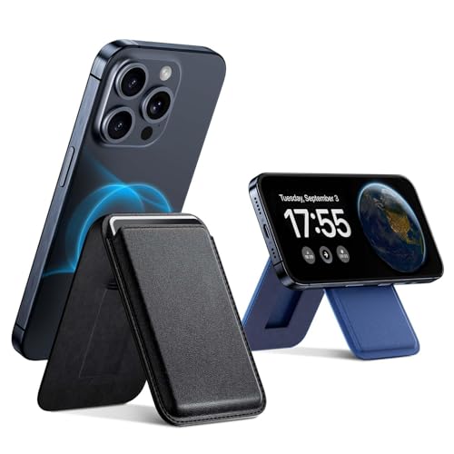 GlasFlength Porte Carte Wallet pour Magsafe, 2 Pièces Portefeuille Support Telephone Cuir Magnetique Porte-Cartes pour Série iPhone 15/14/13/12 et Coque de téléphone MagSafe (Noir, Bleu)