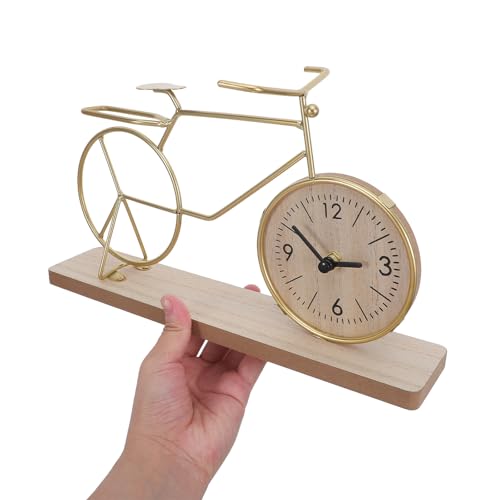 Reloj de mesa de bicicleta dorado vintage Operitacx de madera e hierro 5