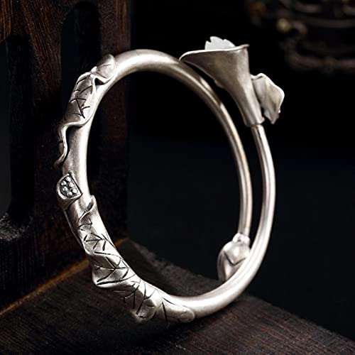 Fleur de Magnolia Incrustée en Jade Blanc Hetian Argent S990