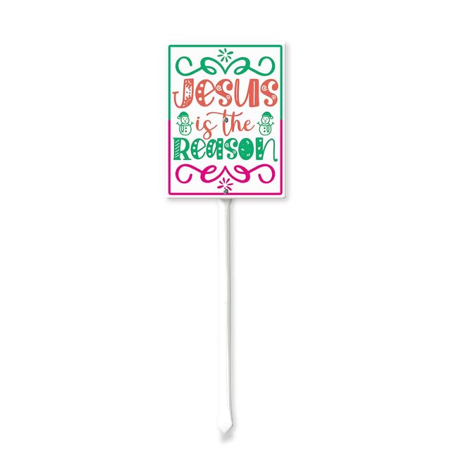 Horienteeon Christmas Decorations Jesus Is The Reason Yard Sign, Outdoor Christmas Snowman Decorations Aluminum Sign with Stake, Nativity Scene Religious Yard Decor for Home Lawn Walkway 11.5×15cm