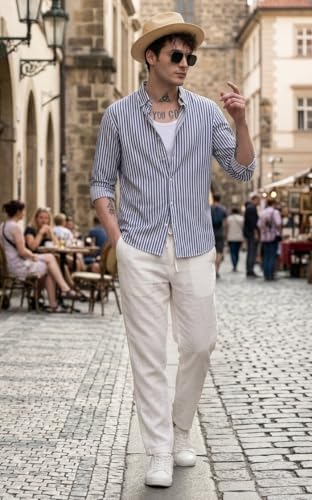 Image of U TURN Men's Cotton Casual Printed Striped Stylish Shirt for Men