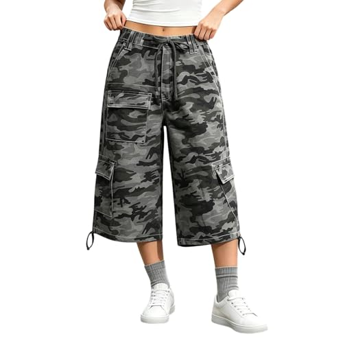 Pantalones cortos cargo de mezclilla para festivales de música y estilo urbano Y2K