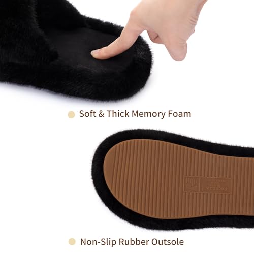 RockDove Women’s Pluffie Chic Open Toe Faux Fur Slippers with Memory Foam Cozy House Shoes for Indoor Outdoor Wear4