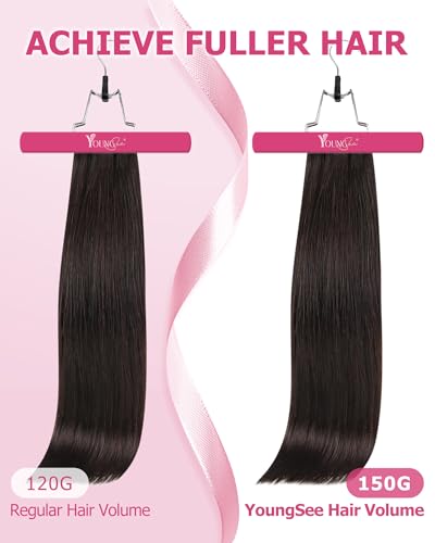Image of YoungSee Clip in Hair Extensions Darkest Brown 135g Real Human Hair Clip-in Hair Extensions for Women, Thick Hair Clip in Extensions for Full Head 16Inch 7Pcs