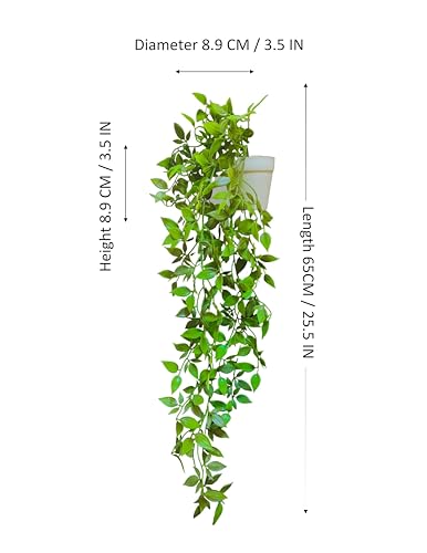 Hanging Artificial Trailing Fake Plants Set of 2 Lifelike in Elegant White Pots Chic Room Decor for Home Kitchen Garden Office Shelf Wall Indoor and Outdoor Pot Decoration - Thumbnail 2