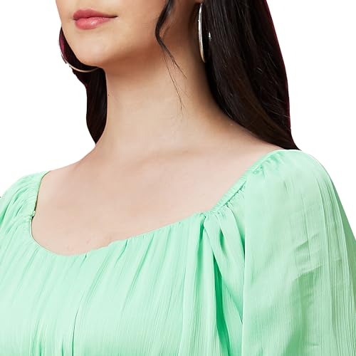 Image of Globus Women Green Solid Back Tie-Up Party Crop Top-3639937001