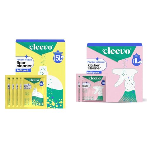 Image of Cleevo Floor Cleaner Liquid (5L Refill Pack) | 1 Pouch = 1L Floor Cleaners for Mops | Chlorine-Free Surface Cleaner, All-Purpose Floor Cleaning Liquid (Zesty Lemon) & Kitchen Cleaner Spray 1L Refill