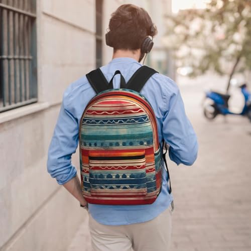 Watercolor Mexican Serape Fashionable Daypack 17 Inches Zippers Backpack Double Shoulder Bag for Women Men4