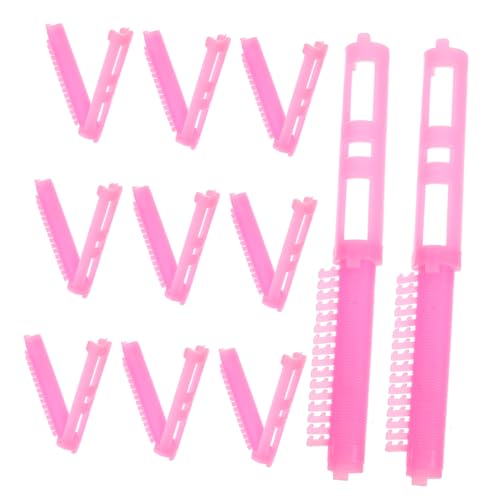 MOTHNUR 12 Piezas Barra De Permanente Cabello Rizo Cepillo De Pelo Redondo Bigudí Pliegue Rodillos Dar Volumen Cepillo Para El Pelo Peluquero Permanentes Raíz Estilo Rosa Resina