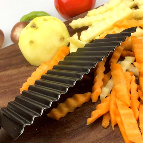 Image of PANCA Black Crinkle Knife for Vegetables & Fruits | Wavy Cutter for Potatoes, Salad, French Fries & Chips | Non-Stick Stainless Steel Blade with Ergonomic Handle (Green Handle)