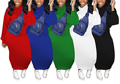 LETSVDO Womens 2 Piece Sweatshirt Solid Long Sleeves Hoodie Bodycon Maxi Dress3