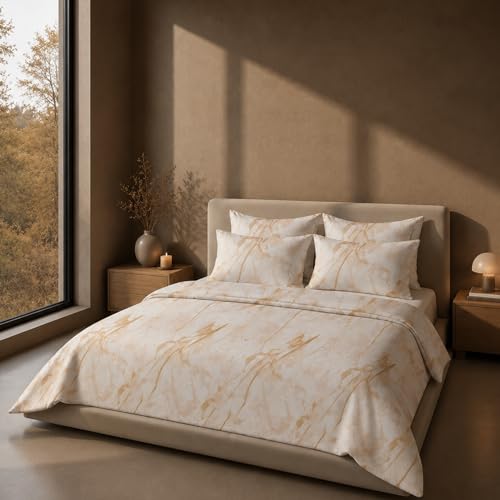 Image of VELOURA Tie-Dye Bedsheet Set, 100% Cotton, King Size 108x108 Inches, 300 Thread Count, with 2 Pillow Covers, Light Yellow
