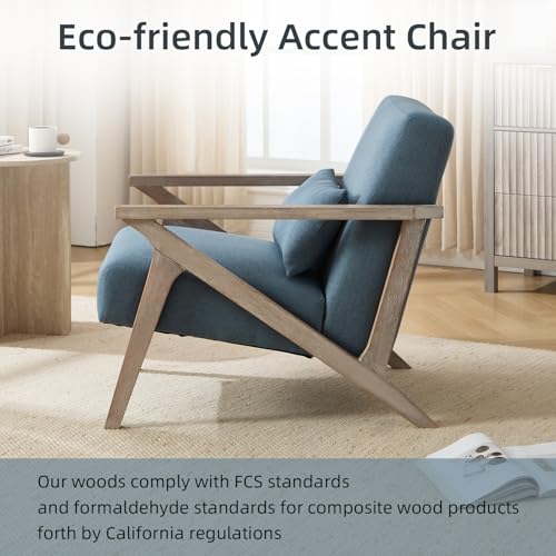 Sillón con estructura de madera y tapizado azul miniatura 4