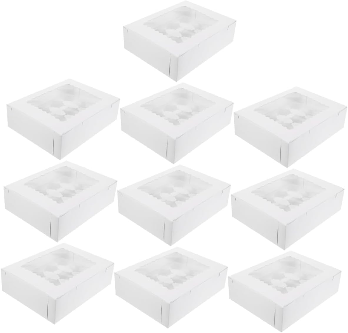 10pcs Window Design Cupcake Carriers Paper Bakery Boxes White Cardboard Muffin Pastry Packing Boxes for Party Baking and Food Storage