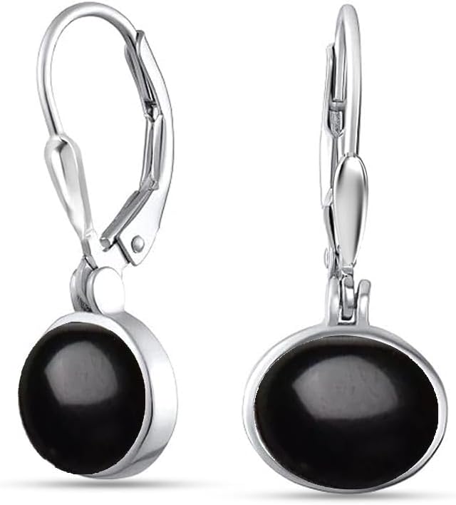 LeCalla 925 Sterling Silver Leverback Earrings for Women | Bezel-Set Black Onyx Oval Gemstone Drop Earrings | Women’s Gemstone Faceted Earrings 23MM