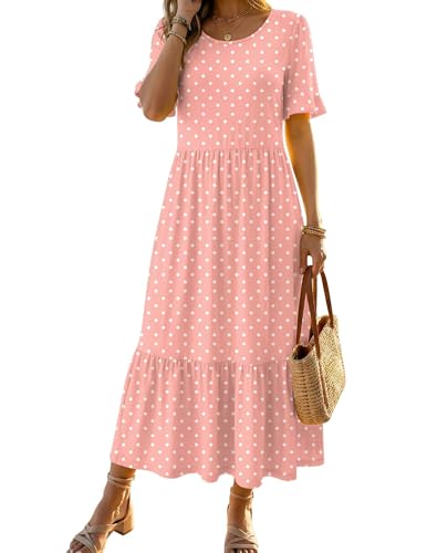 Zeagoo Polka Dot Dress for Women Summer Dresses Casual Short Sleeve Ladies Dresses for Church Cotton Dress for Spring, Pink Dot,L