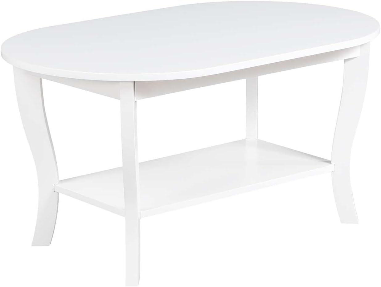 Convenience Concepts American Heritage Oval Coffee Table with Shelf in White Wood Finish