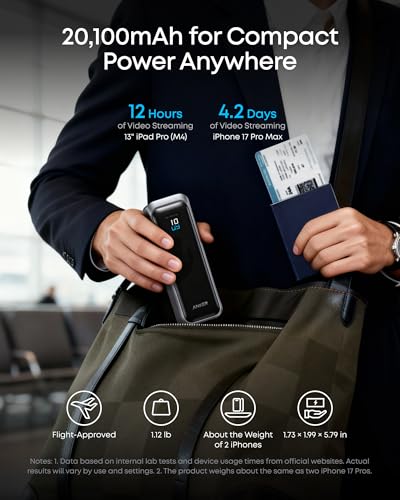 Anker Prime Powerbank 20100 mAh Draagbare Oplader, 3 Poorten, 220 W Uitgang, Bidirectioneel Opladen, Goedgekeurd Voor Vliegreizen, App, Voor MacBook, iPhone 16/15-Serie Enz. (Basis Niet Inbegrepen) - Afbeelding 4