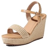 mikarka Women's Espadrille Wedge Sandals: Ankle Strap Platform Open Toe Wedges - Stylish High Heel Dressy Summer Wedges for Women, Inspired by Espadrilles Brown Raffia Size 7