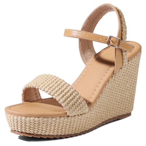 mikarka Women's Espadrille Wedge Sandals: Ankle Strap Platform Open Toe