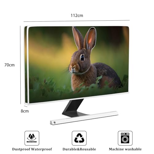 Image of Cute Rabbit Television Cover 45,46,47,48 Inch Waterproof Nature Bunny Hare Grassland Full Body Cover for TV Screen Weatherproof Dust-Proof Anti-Scratch Television Covers for LED LCD OLED