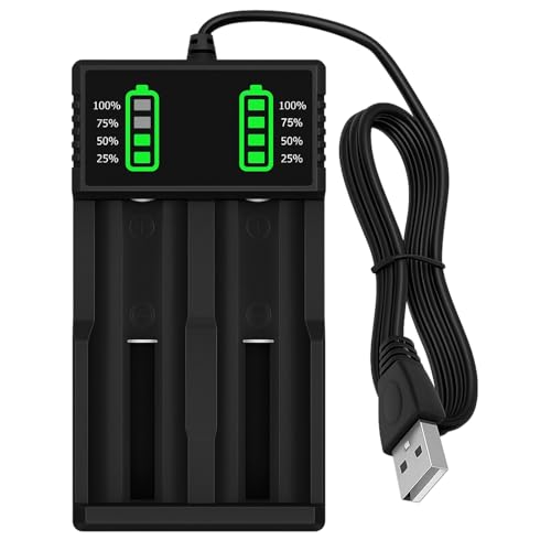 Cargador de Batería para 18650 21700 26650 26500 14500 18500 20700, 2 Ranuras Cargador de Pilas Recargables, Carga rápida de Batería Universal con Cable USB para 3.7V Li-Ion Batería