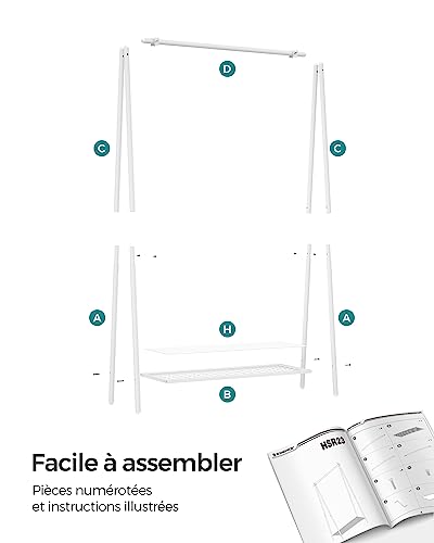 Portant vêtements acier blanc 40 kg avec étagère SONGMICS