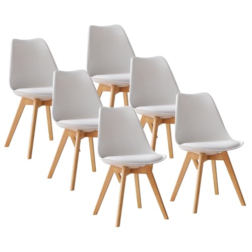BOLLI Scandinavian Dining Chairs Set of 6, Kitchen Chair, Ideal for Dining Room, Living Room, Bedroom (Tulip, White)