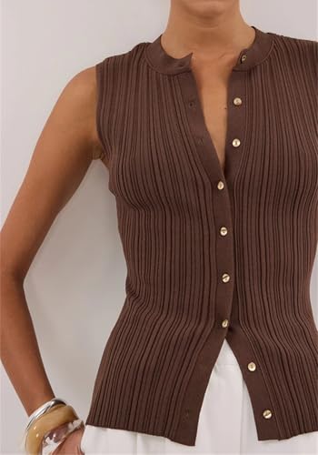 Famnbro Womens Sweater Vest 2025 Sleeveless Button Down Summer Tank Fashion Elegant Business Casual Tops4