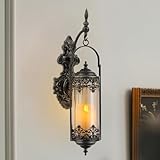RONGHUAFUGUI Rustic Candle Sconce with Glass Vintage Antique Gothic Hanging Lantern Candle Holder Retro Indoor Outdoor Mid Centry Wall Décor Sconce for Fireplace, Hallway, Living Room, Porch, Patio