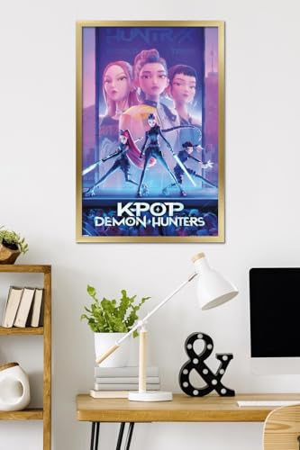 Image of Netflix KPop Demon Hunters (2025) - One Sheet Wall Poster, 34L inch x 22.4W inch, Gold Framed Version