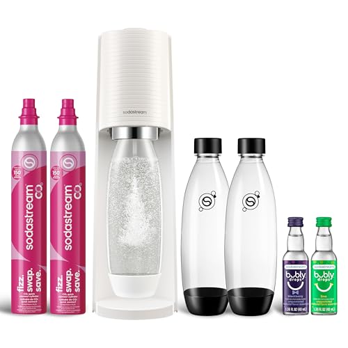 SodaStream - Terra Sparkling Water Maker | VALUE BUNDLE | CQC CO2 system | Includes 2x CO2 Cylinders, 3x 32 Fl Oz Dishwasher Safe Bottles, 2x Bubly Flavor Drops | Combine with Pepsi Flavors | White