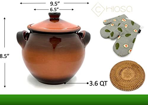 Clay Pot For Cooking, Dutch Ovens Casserole Dish Vintage Rustic – 3.6Qt (3.4L) Brown, European Style 900F Oven Safe Dish, Healthy Organic Gives Food A Unique Taste, Backing Slow Cook For Meat #TOP5