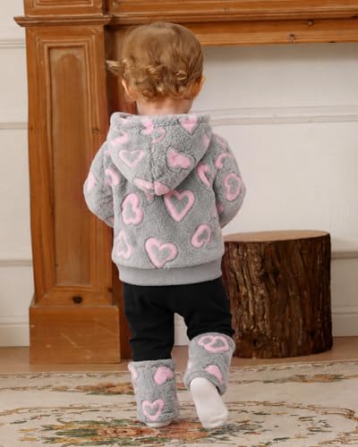 Image of Jecson Toddler Girl Clothes Baby Girl Fleece Hoodie Outfits Thick Thermal Winter Leggings 2Pcs Clothing Sets 6M-4T