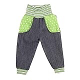 medici germany tasche Sportliche Jeans Pumphose Lilakind“ Baby Kinder Hose Babyhose Kinderhose Pumphose Jeans Taschen Grün Sterne Gr. 122/128 - Made in Germany