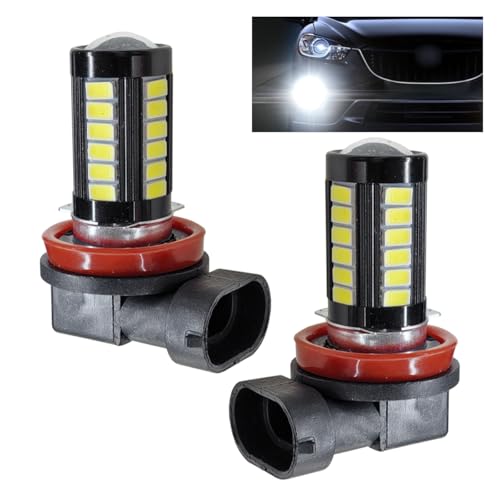 2PCS H11 Car LED Fog Light Bulbs, 12V 1500 Lumen5630 33-SMD LED Anti-fog Lights, Plug and Play DRL Power LEDs Bulbs, Universal 6500K White Super Bright Light Replacement for Car, Truck, SUV (#H11)