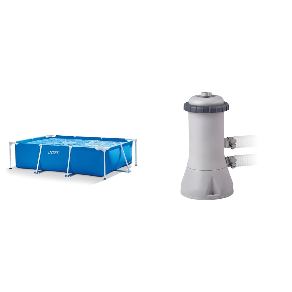 Intex 28270NP Small Frame - Piscina Desmontable, 220 x 150 x 60 cm, 1.662 litros, Color Azul & 28638 Depuradora de Cartucho Filtros Tipo A, 3785 L/h, Color Gris Y Negro