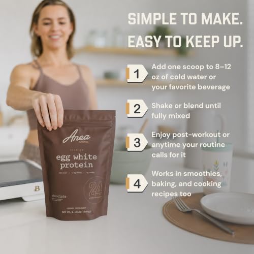 Image of Anea Protein Powder, Egg White Protein Powder, Complete Amino Acids, Egg Whites, No Artificial Sweeteners, Gluten Free, Dairy Free, Soy Free, Chocolate Flavor, Informed Choice Certified, 20 Servings