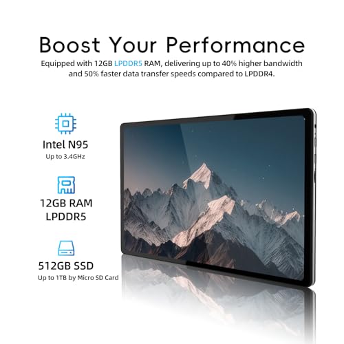 2-in-1 Laptop/Tablet (2025), Windows 11 PC with Magnetic Keyboard, 12” 2K FHD IPS Touchscreen Display, 4-core N95, 12GB DDR5 RAM 512GB SSD, 2 Stereo Speakers Computer for Business Students - Image 5