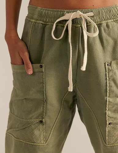 Zontroldy Women's Casual Cotton Wide Leg Cargo Pants Elastic Waist Drawstring Trousers with Pockets2