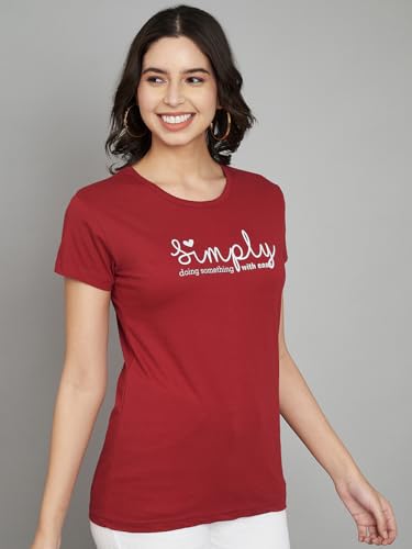 Image of Women Cotton Regular Fit Round Neck T-Shirt (Simply)