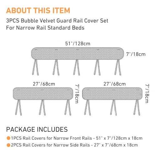 IULONEE 3pcs Baby Rail Cover Protector Set Kids Bed Rails 128x18cm/68x18cm Teething Guard Wrap Fits Side and Front Rails Bed Guardrail Protection (Grey) - Image 4